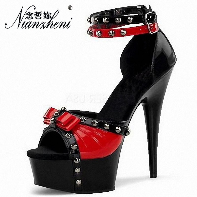 Mclubgirl-zapatos de tacón de 15cm, Sandalias de tacón superalto con clavos de sauce Noble, Sexy, para escenario: 36