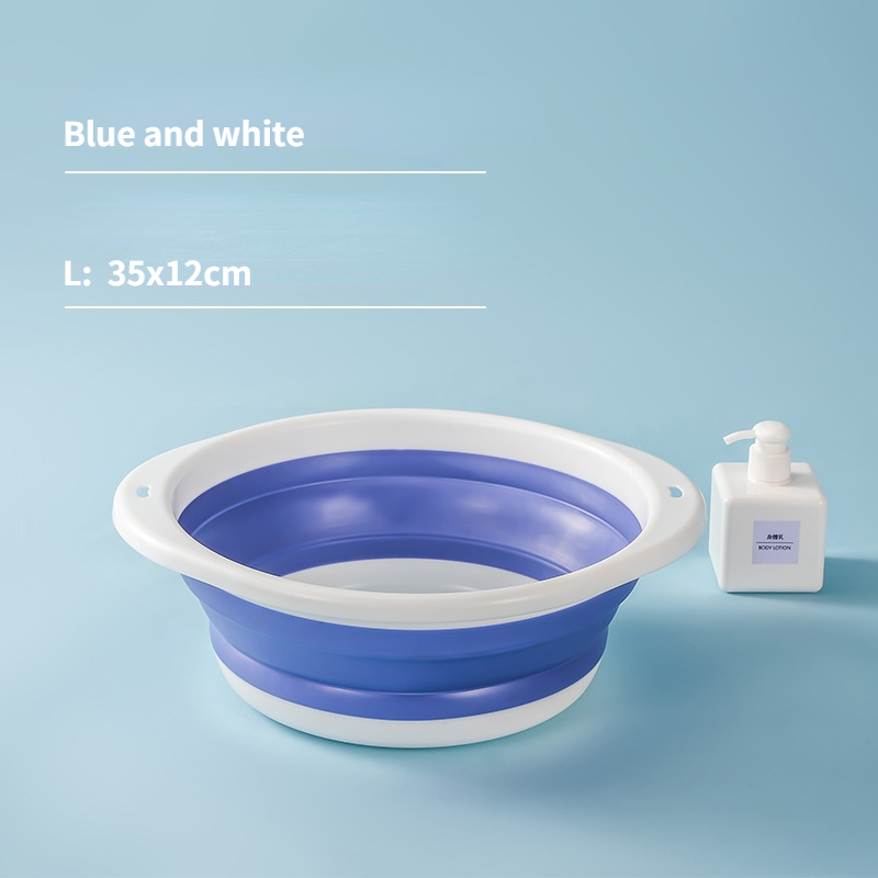 Household Silicone Folding Washbasin Stand, Children's Cartoon Basin, Student Dormitory Travel Portable Foldable Basin: Purple white-L