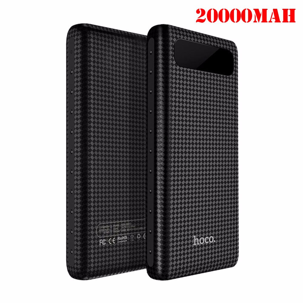 HOCO 20000 mah Dual USB Power Bank 18650 Draagbare Externe Batterij Universele Mobiele Telefoon Oplader PowerBank 10000 mah Voor Telefoons: 20000mAh Black