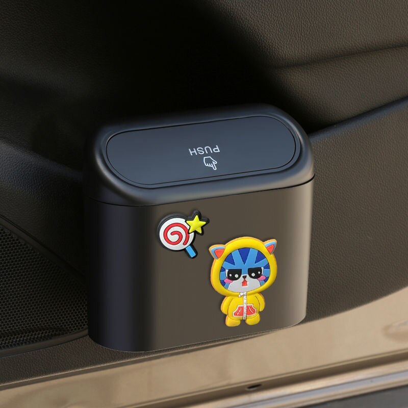 Lata de lixo do carro, porta de suspensão bin de armazenamento, desenhos animados multifuncional caixa de armazenamento frontal, suprimentos criativos no carro: YELLOW