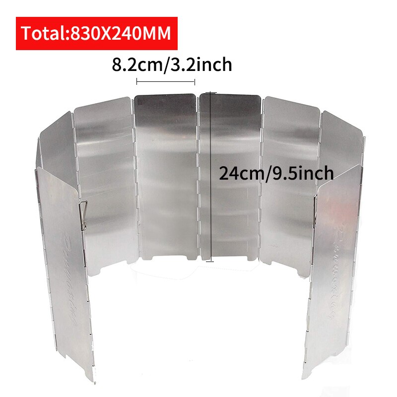 7 Platen Outdoor Gasfornuis Wind Shield Opvouwbare Camping Koken Brander Winddicht Scherm Aluminium Picknick Kachel Voorruit: 10 Plates