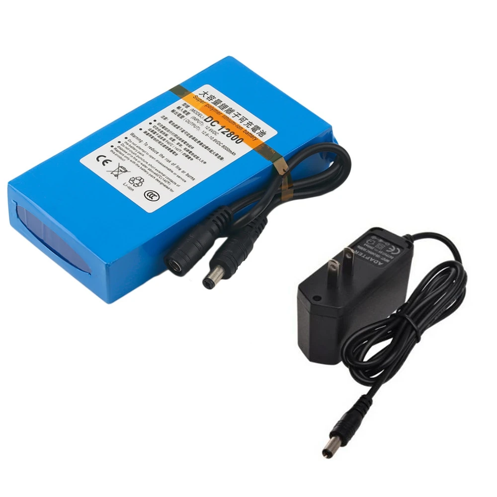 For Street Light Instrument LED Standby Power Cell+EU Charger 12V Battery Pack 8000mAh DC 12.6V Rechargeable Lithium Battery: green