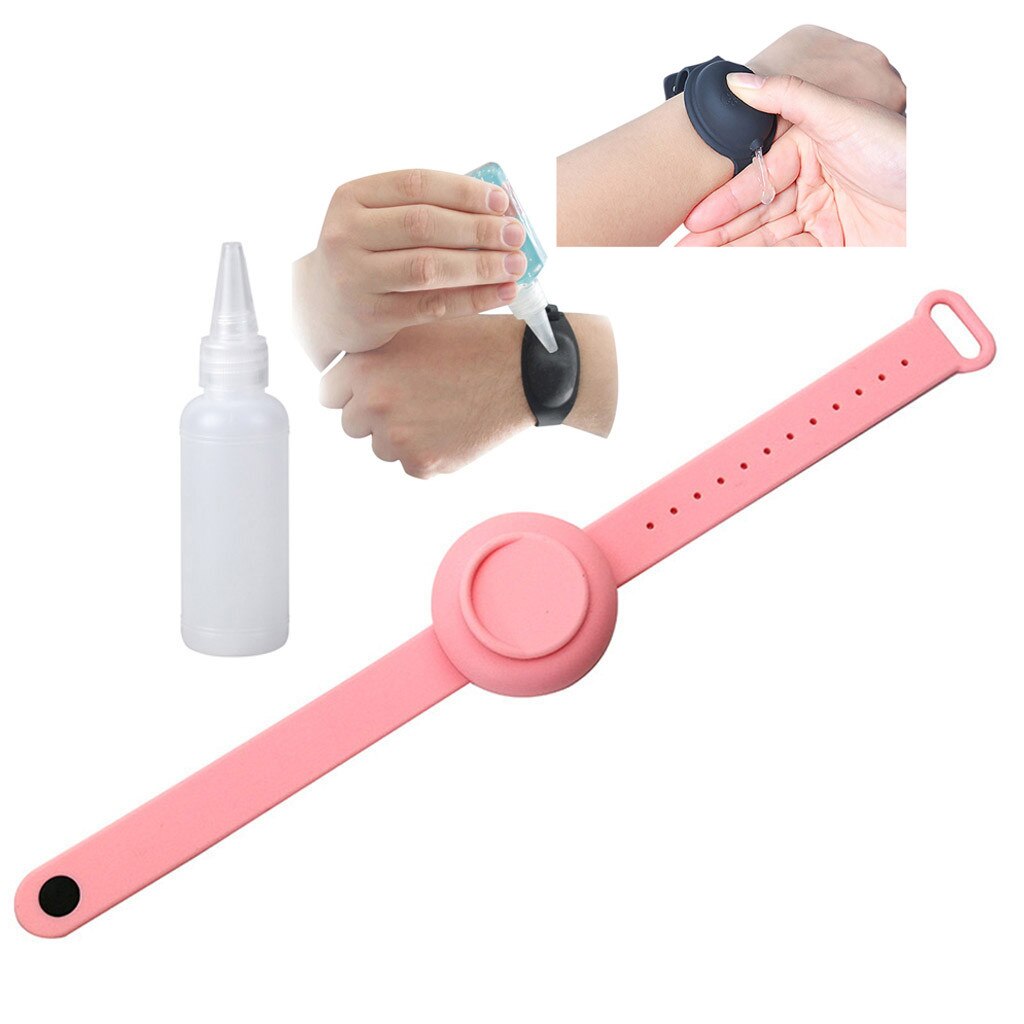 Adulte enfants liquide Bracelet distributeur de main Gel de lavage des mains entier désinfectant Silicone alcool distribution Bracelet dragonne #40: Pink
