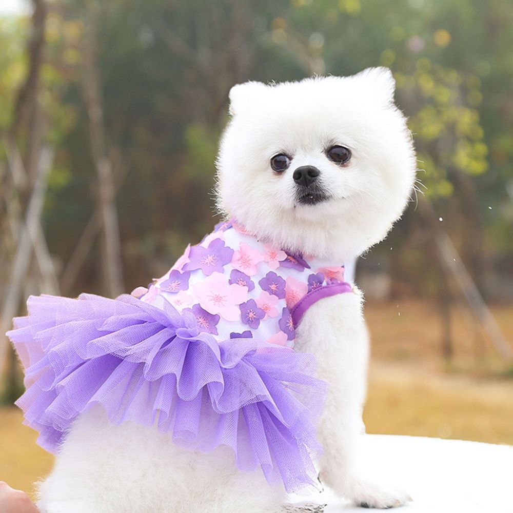 Sweet Lovely Dog Dress Flowers Lace Chiffon Dog Skirts Spring Summer Puppy Clothes Party Birthday Wedding Dress