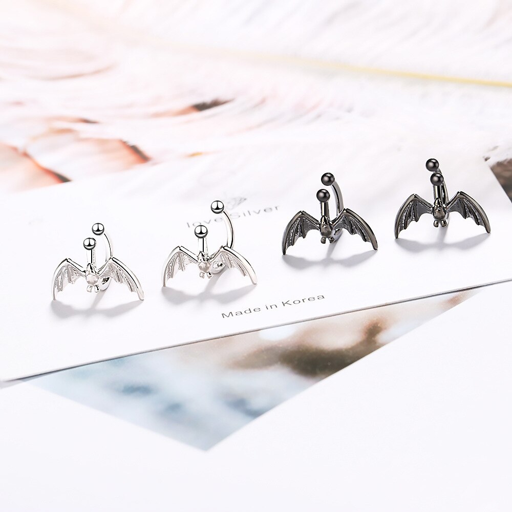 Gothic Ear Cuff Black Bat Clip On Earrings Earcuff Femme Silver color Jewelry pendientes