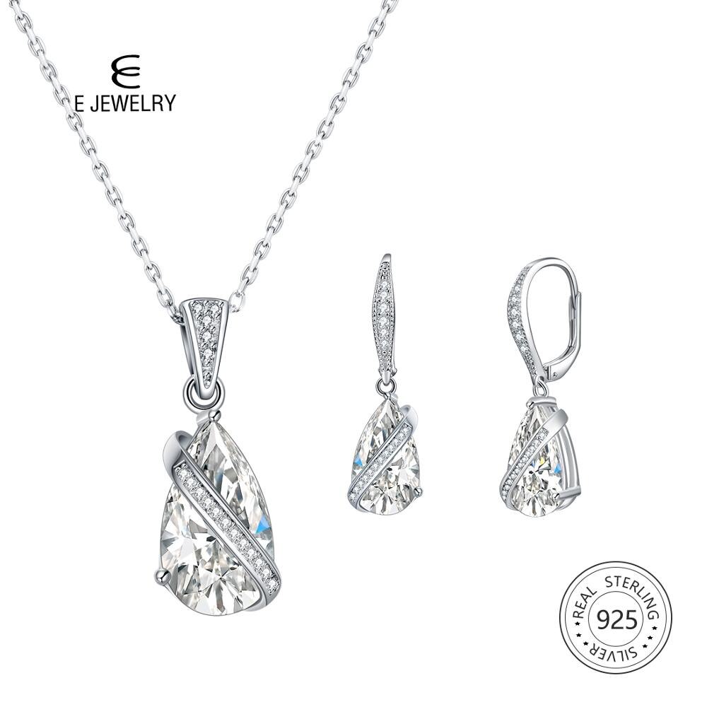 E Sieraden Sterling Zilver 925 Sieraden Sets Water Oorbellen Ketting Zirconia Bruiloft Kristal Bruids Sieraden Sets: Default Title