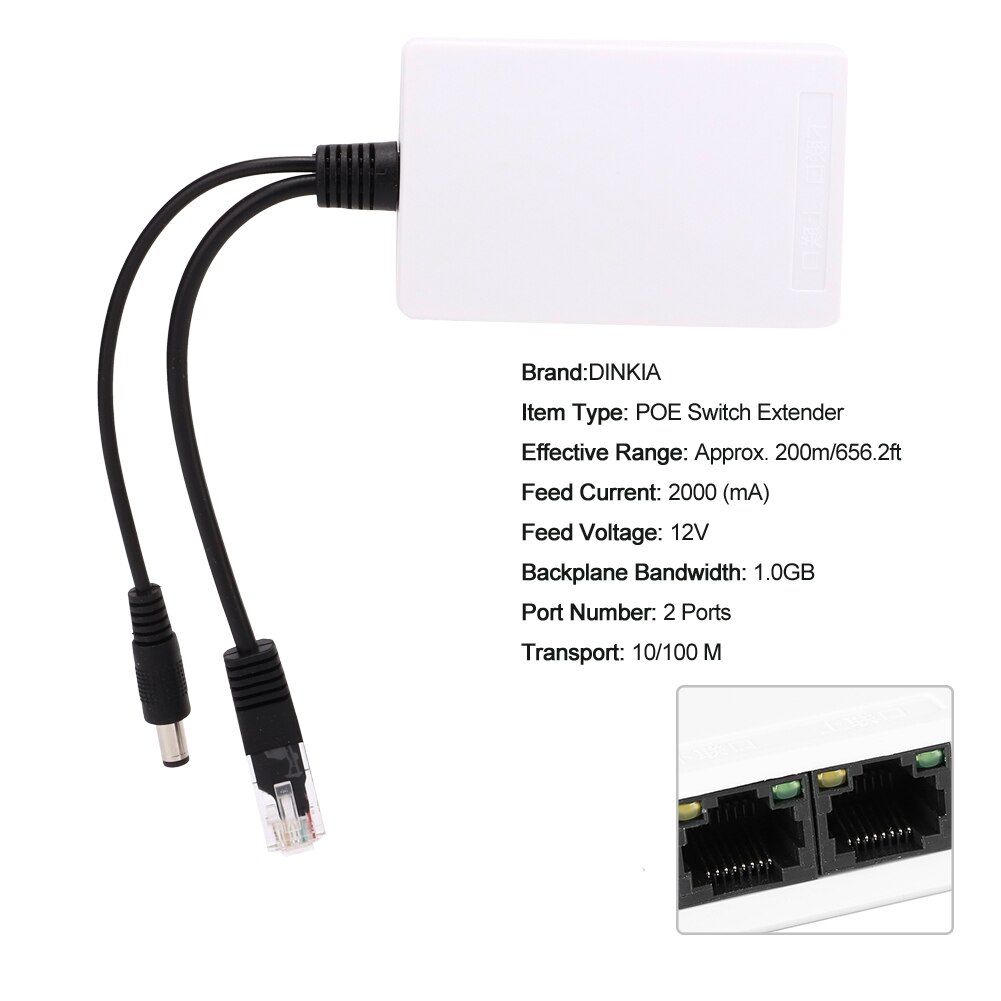 12V POE Switch Extender 2 Ports Power Extension POE Adapter Cable Splitter Extender For Hikvision DAHUA POE Switch/VCR IP Camera