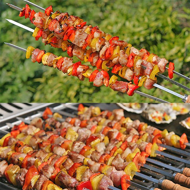 16.5in 42cm träbbq shish kebabspett rostfritt stål grillpinnar grillspett grill kabob nål värmebeständighet