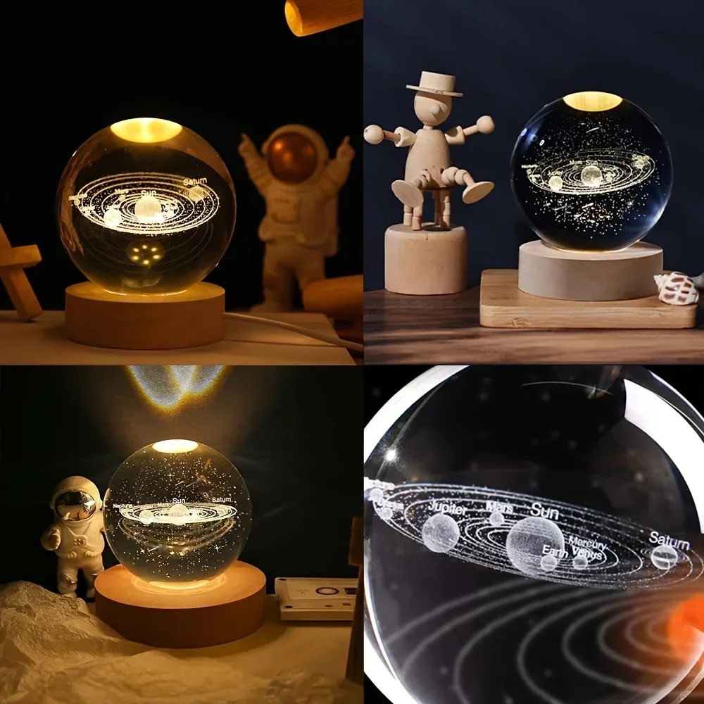 Rabatter]usb led nattlampa galax saturnus måne kristallkula stämningsljus sovrum heminredning bordslampa för