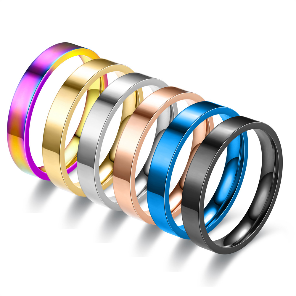 Anillos planos sencillos de acero inoxidable de 4mm, japonesa coreana, anillos de dedo de acero de titanio brillante para joyería juvenil, niño y niña