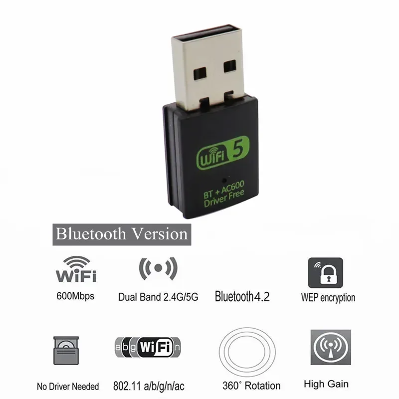 600 Mbit/s USB WiFi Bluetooth 5.0 Adapter 2,4 G 5 GHz Wi-Fi Antenne Dual Band 802.11ac Mini Wireless Computer Netzwerkkarte Empfänger: schwarz