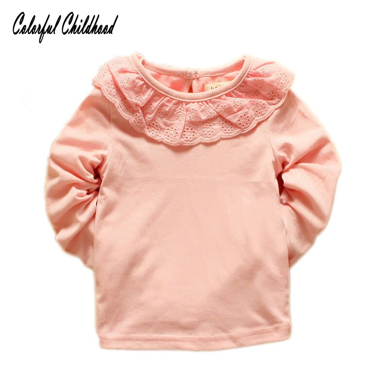 Camisa colorida infantil para meninas, blusa de renda infantil para primavera e outono, manga longa para crianças