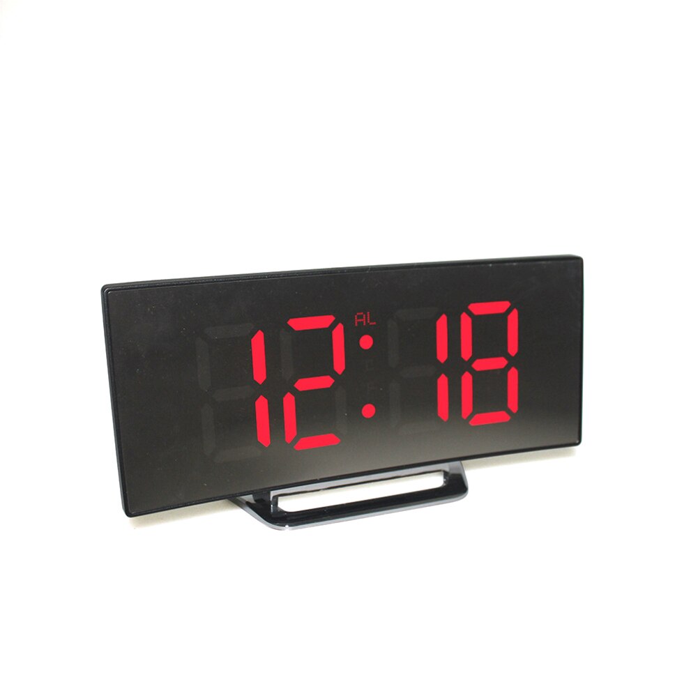 Bedroom Large Number Digital Alarm Clock Curved Dimmable LED Screen for Kids: Red