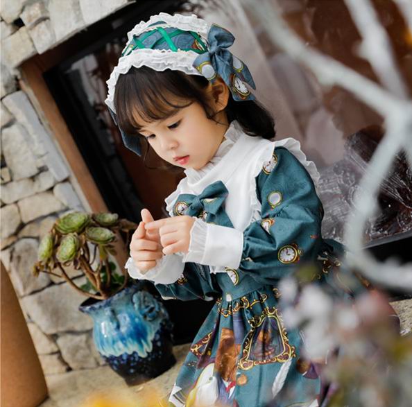 Lolita meisjesjurk in de stijl van een schattige beer met lange mouwen en een hoofdband  e20264 kinderen