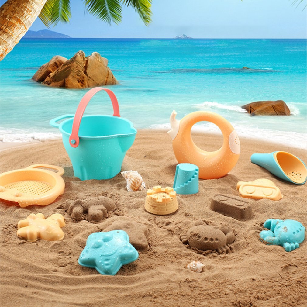 Juguetes de playa para niños, kit de juguetes playeros infantiles, baldes, palas, caja de arena, rastrillo, animales marinos de goma suave para niños pequeños, 5-17 uds.