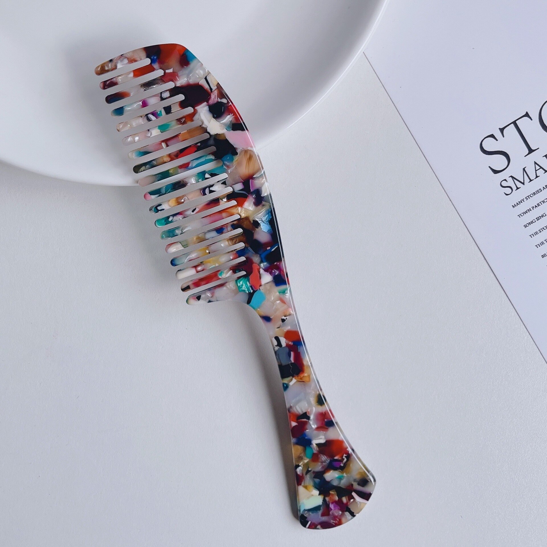 Peigne en acétate à double usage pour cheveux, accessoire de coiffure domestique rétro marbré, peigne antistatique à dents fermées: 5