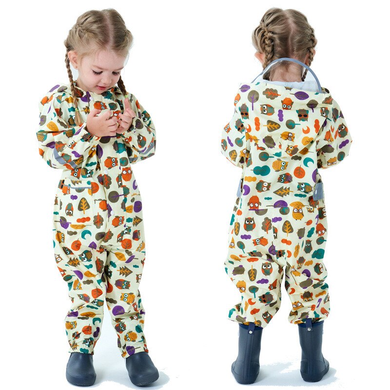 Kids Raincoat Cartoon Toddler Clothing Boys Hooded Jumpsuit For Infant Girls 1-10 Years Rainwear Children Rain Pants: beige-1 / L(100-110cm)