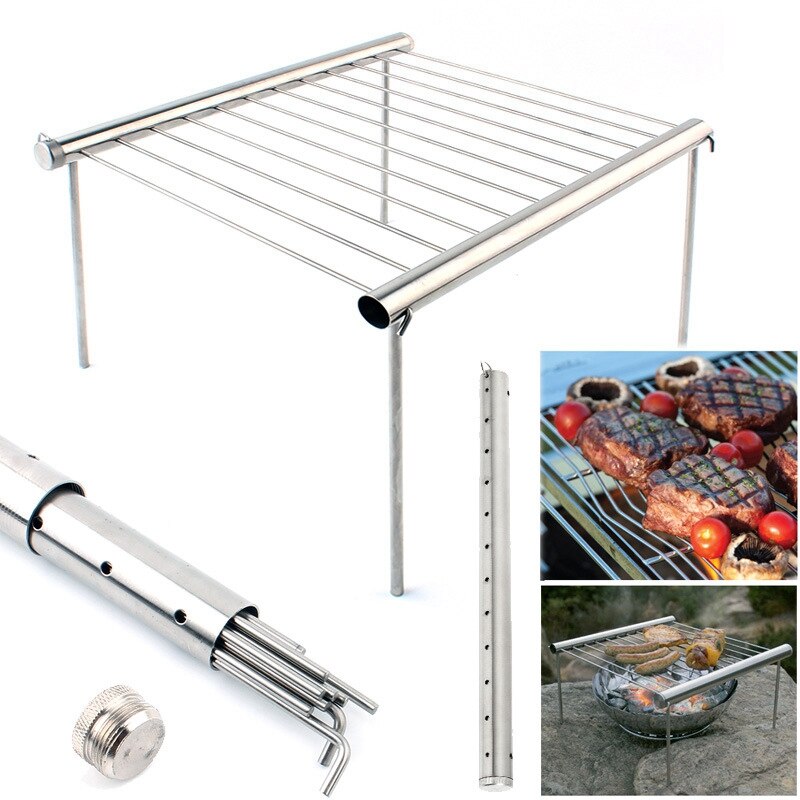 Portable Picnic Barbecue Oven Rack Outdoor Travel Camping BBQ Grill Stainless Steel Simple Tube Detachable BBQ Stent