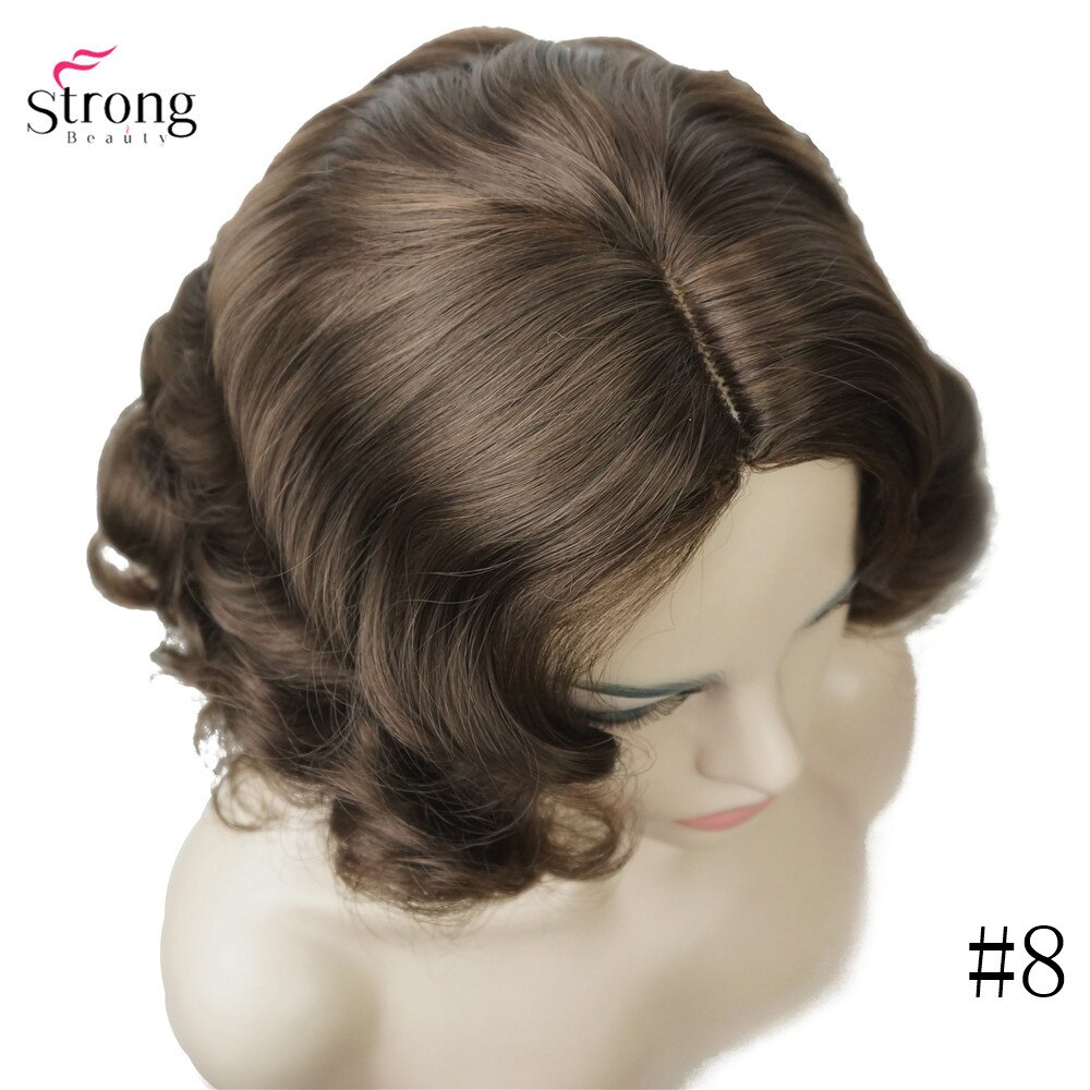 Strongbeauty finger wave frisyrer kort svart hår peruk lockigt syntetiskt