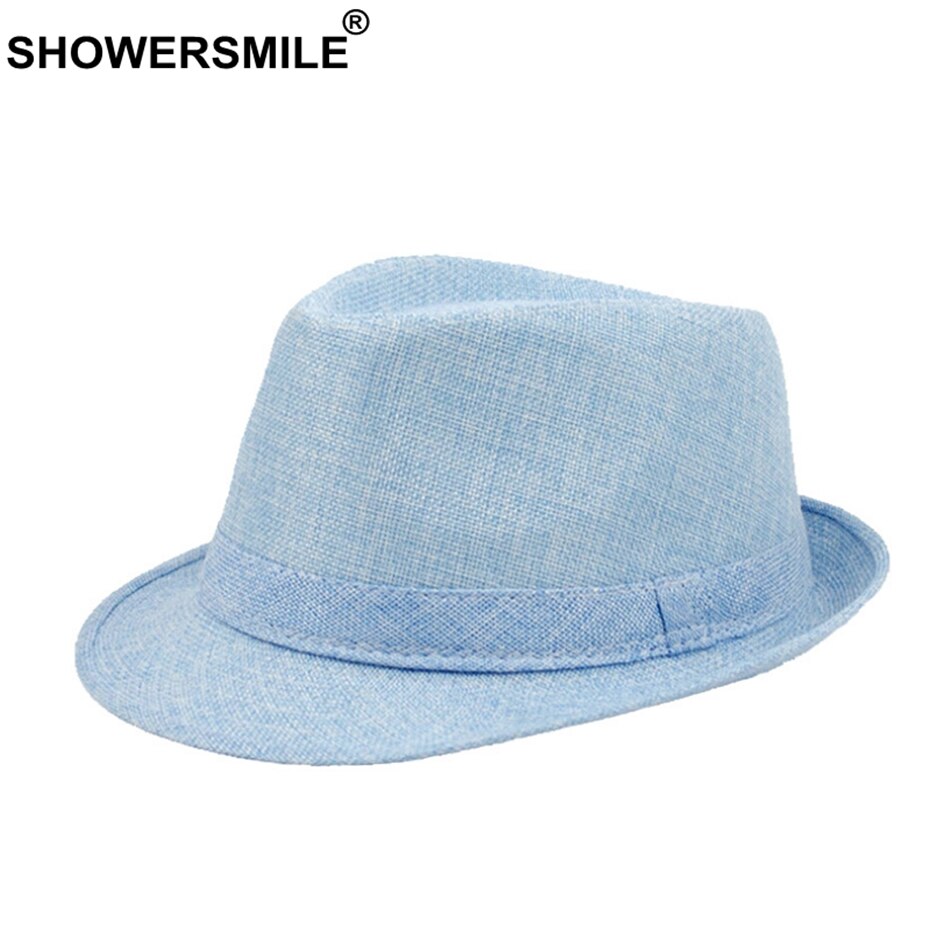 SHOWERSMILE-chapeaux Fedora pour hommes, casquette de plage d&#39;extérieur uni en lin uni, kaki, Style britannique, pour le printemps et l&#39;été
