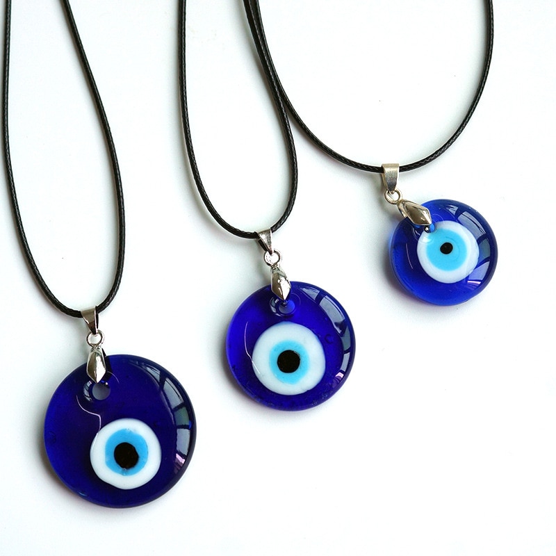 Antike 25MM 30MM 35MM Tiefe Meer Blau Evil Eye Anhänger Halskette Türkischen Blue Eye Choker Glas Auge leder Seil Kette Schmuck