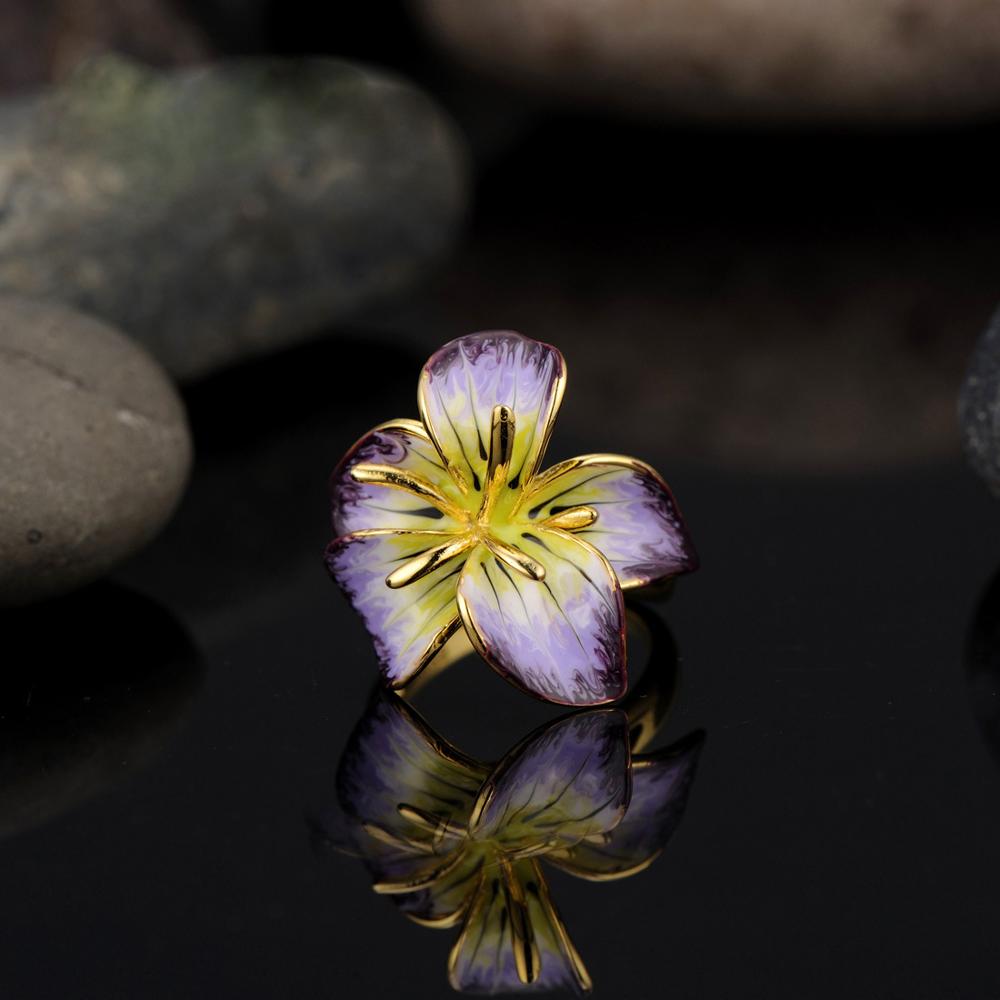 Luxe grote bloem overdreven persoonlijkheid trouwringen voor vrouwen luxe geelgouden kleur emaille bloei ringen boho sieraden
