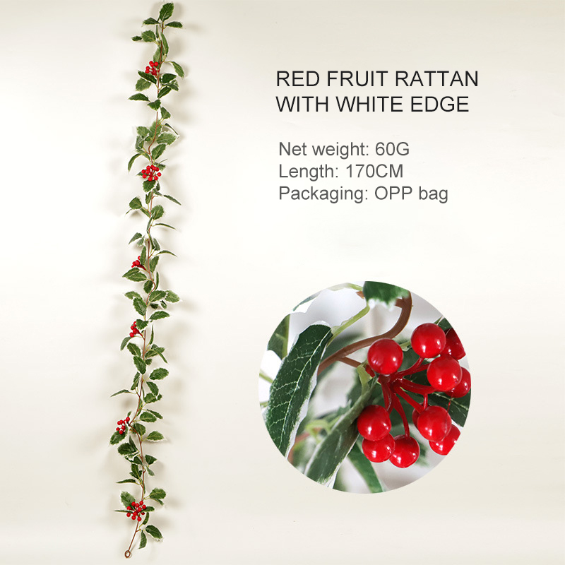 Kerst Witte Rand Blad Rood Fruit Rotan Fruit String DIY Kerst Krans Decoratie Party Prop Decoratie
