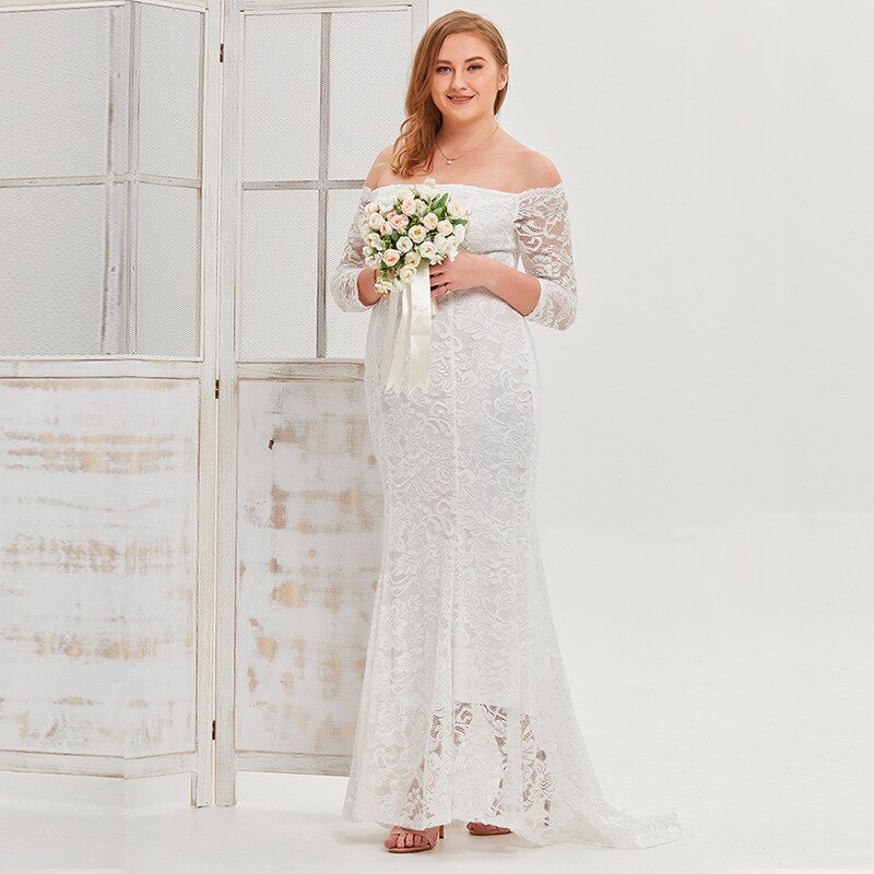LAMYA White Simple Prom Dresses Plus Size A-line Lace Floor Length Evening Party Gown Groom Mother Long Sleeve Dress