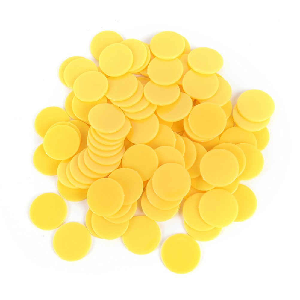 100 stk. 24mm tæller bingo chips markører til bingo spil kort 2cm 5 farver rød / gul / blå / grøn / orange: Gul