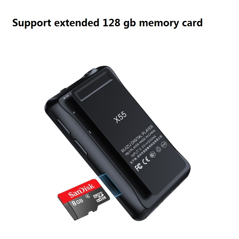 Ruizu-reproductor MP3 X55 Sport con Bluetooth, Mini Clip portátil de 8GB, reproductor de música MP3, compatibilidad con FM, grabación, E-Book, reloj, podómetro, novedad