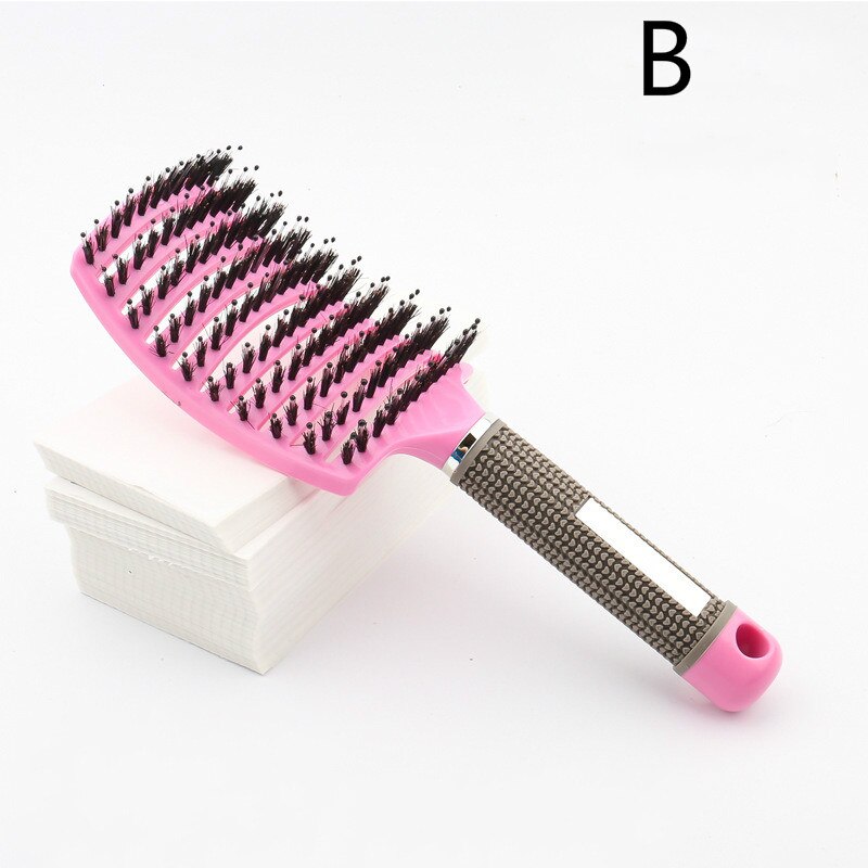 Brosse à cheveux professionnelle en poils et Nylon, peigne de Massage du cuir chevelu, pour cheveux mouillés: B-Pink