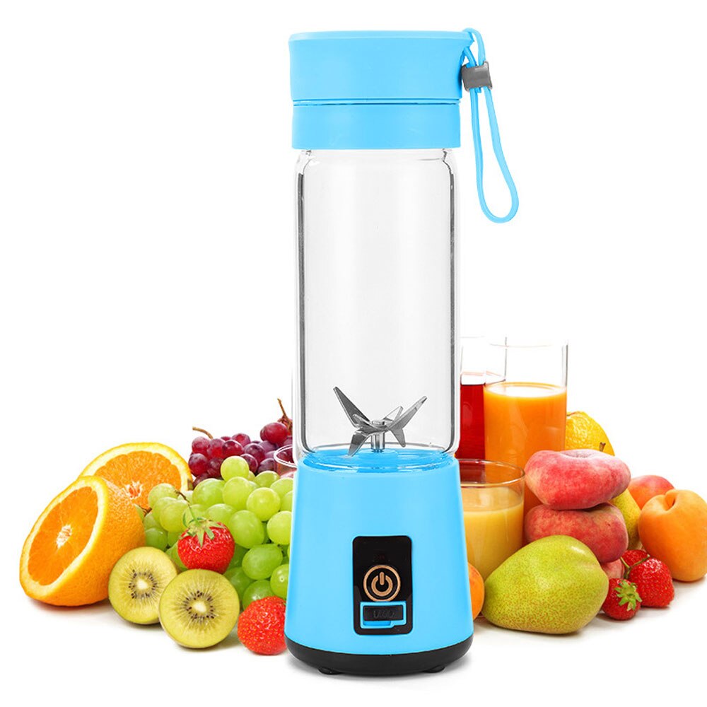 Portable Size USB Electric Fruit Juicer Handheld Smoothie Maker Blender Stirring Rechargeable Mini Portable Juice Cup Water: Blue