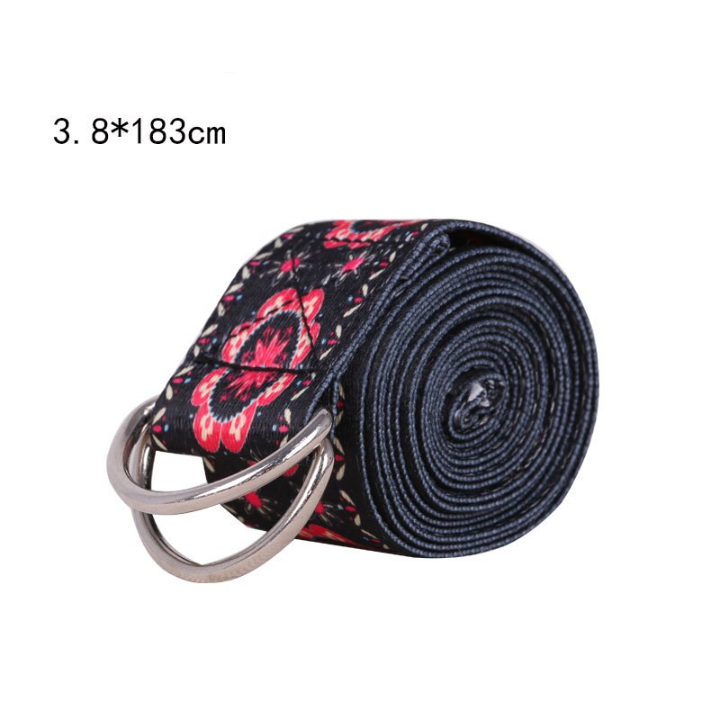 Vrouwen Yoga Stretch Strap Gedrukt D-Ring Belt Gym Oefening Touw Taille Been Weerstand Fitness Bands Yoga Riem Gyh: ZangHong Black