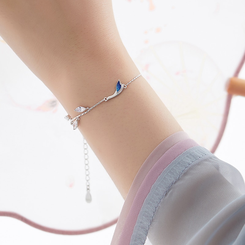 Thaya kinesisk stil perler armbånd 925 sterling sølv blå kran armbånd til piger specielle smykker