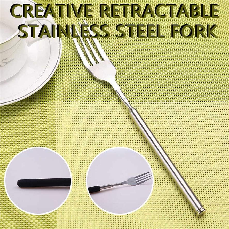 1PC Kitchen Funny Fork Extension Long Extendable Telescopic Freeloader Trick Prank BBQ Fork Tool 1125#30