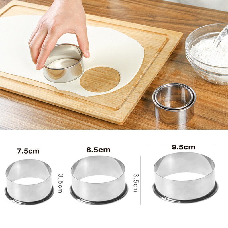 Juego de moldes para hacer Dumplings redondos de acero inoxidable, herramientas de corte de masa, envoltura de pastelería, 3 tamaños