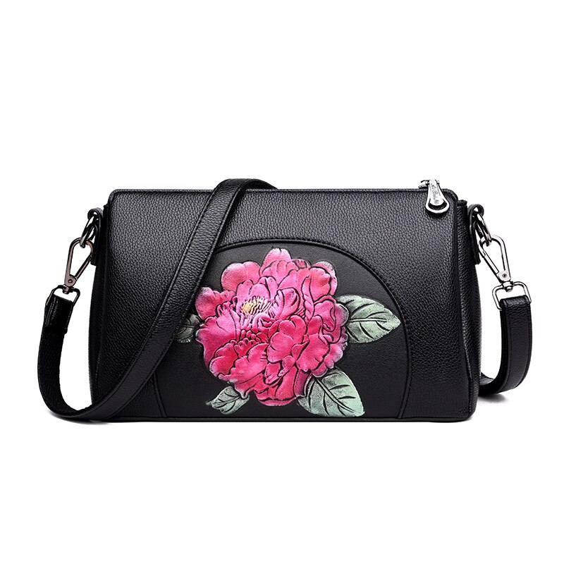 Vrouwen Tas Zacht Lederen Kleine Vierkante Tas Mode Koreaanse Stijl Schouder Messenger Tas Vrouwen Moeder Tas kleine Tas: Red peony