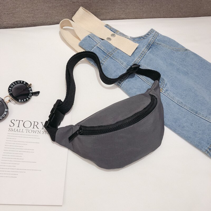 Childs Waist Bag Chest Bag Coin Purse Snack Pack Candy Color Waist Bags Women Fanny Pack Belt: gray