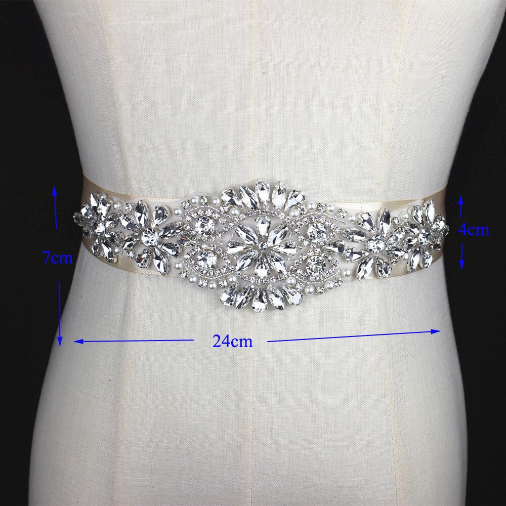 Silver handmade Rhinestone Applique Bridal Belt Crystal Wedding Sash Belt With beaded Pearl For Wedding Evening Dress up Prom