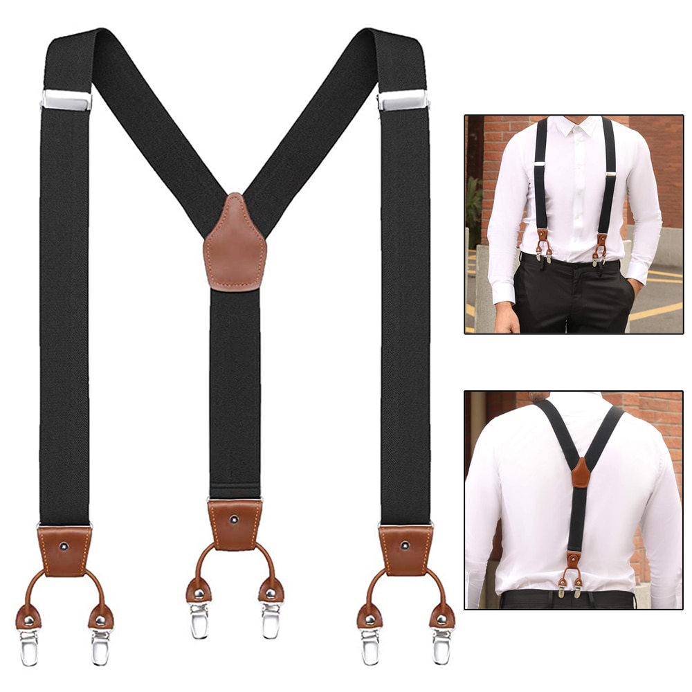 Bretelles en cuir Vintage Bretelles avec Clips en métal Pour hommes réglable chemise élastique sangle ceinture Bretelles Pour Homme Tirantes