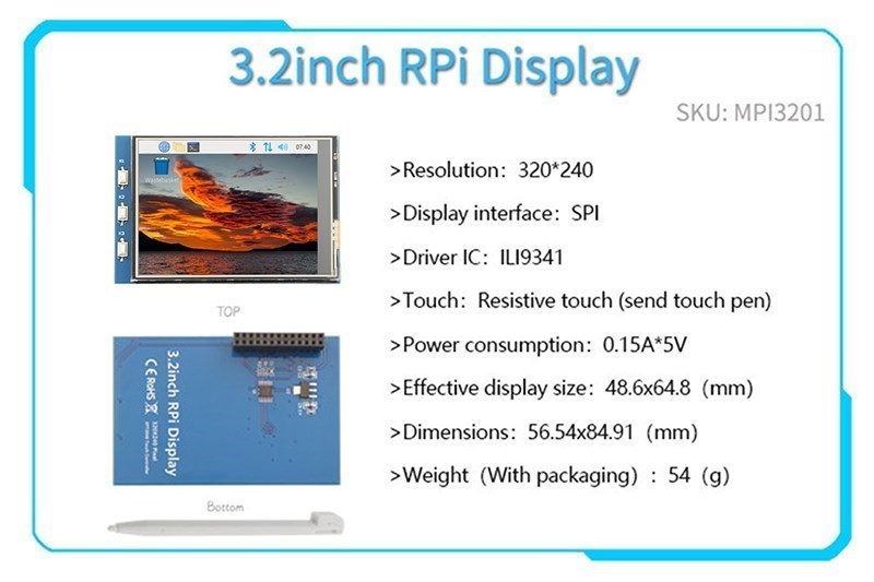  2.4/2.8/3.2/3.5/5/7/10.1 inch touch LCD Display Module Support for Raspberry Pi 3B+ 4 B: Red