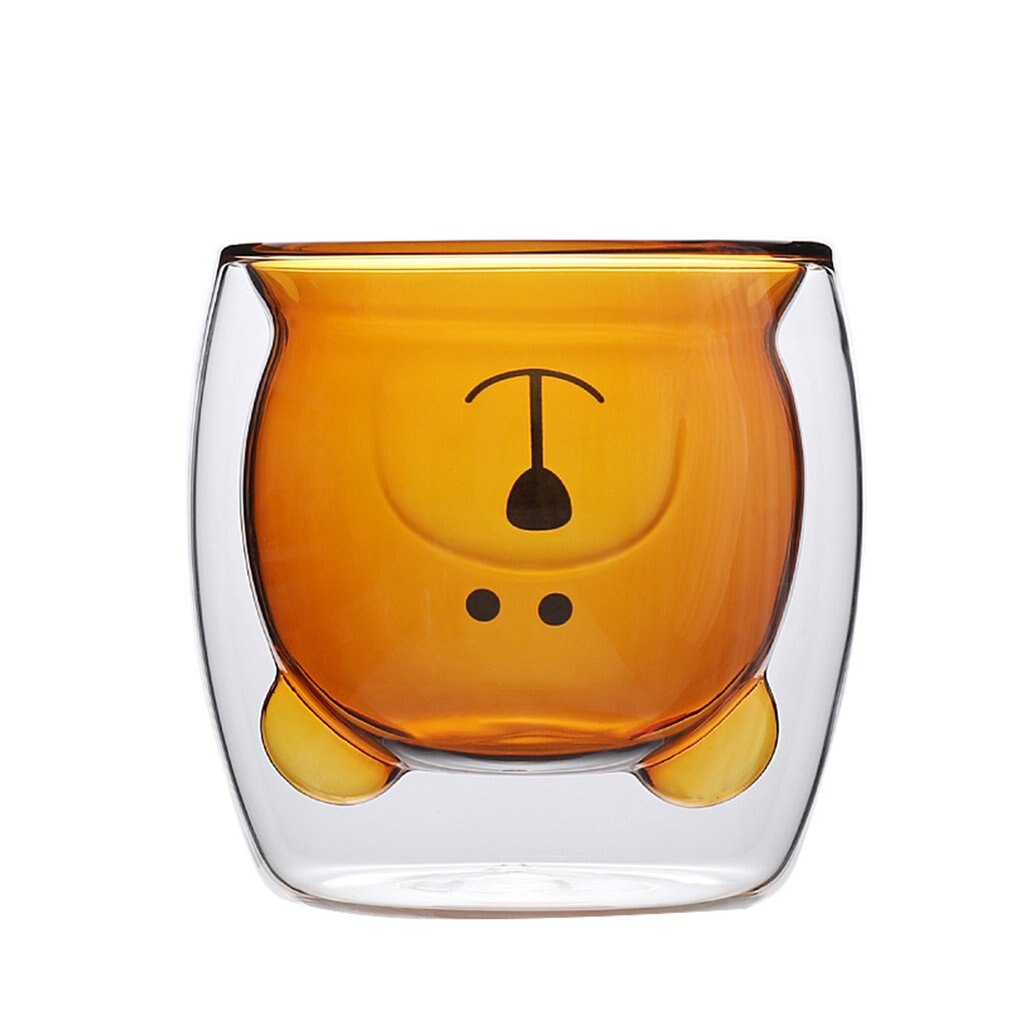 Glass Mugs Double Wall Glass mug, Bear cat dog animal Double-layer glass mug Coffee Cup, Christmas mug ,cute Tea Milk Cup: brown