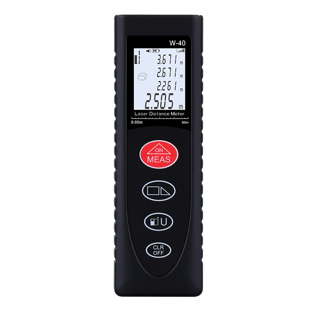 Smart Handheld Distance Meter Portable Multifunction Space Measuring Tool with Backlit LCD Rangefinder Measure Distance: Black / 60m