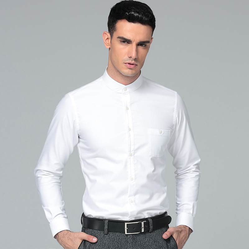 Heren overhemd regular fit #39 100%  heren business jurk lange mouwen mandarijnkraag verdikking: Wit / Aziatische maat xxxl