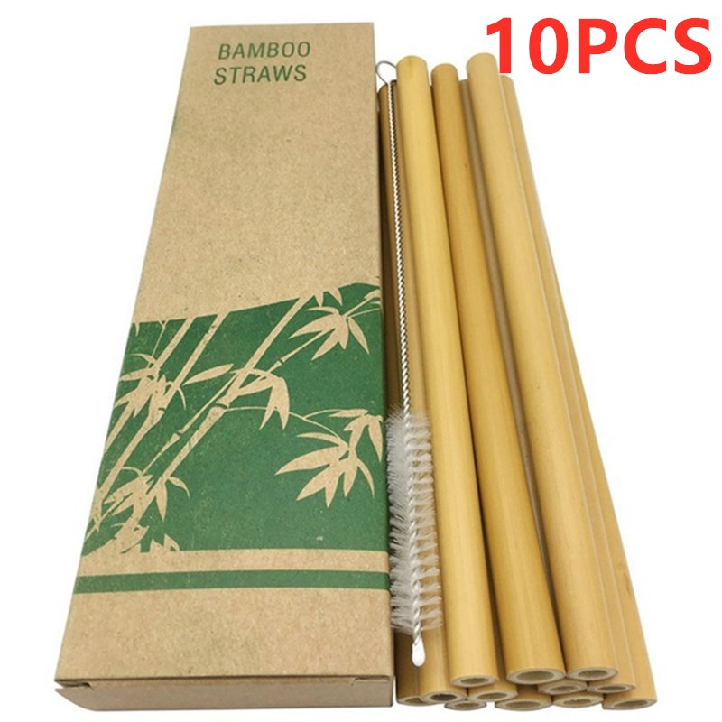 10 Stks/set Natuurlijke Bamboe Stro Herbruikbare Rietjes Met Case En Reinigingsborstel Milieuvriendelijke Bamboe Rietjes Bar Gereedschap