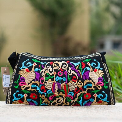 Nationale borduurwerk multi boodschappentassen kleurrijke bloemen geborduurde dames schouder- en crossbodytassen canvas tas met rits: 3