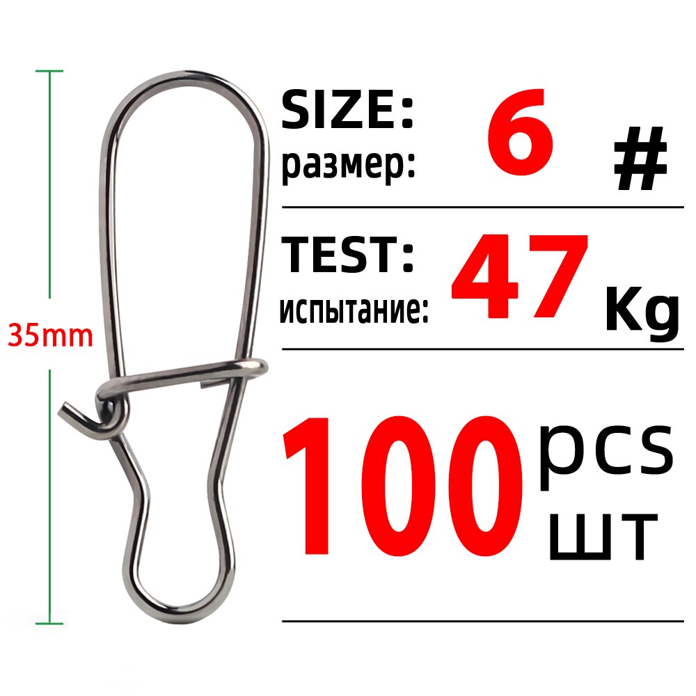 Dndyuju 100 stk fiskeri flot kroget snapstift i rustfrit stål fisketønde drejelig lokkestik fisketilbehør hav: Størrelse 6 (35mm 47kg)