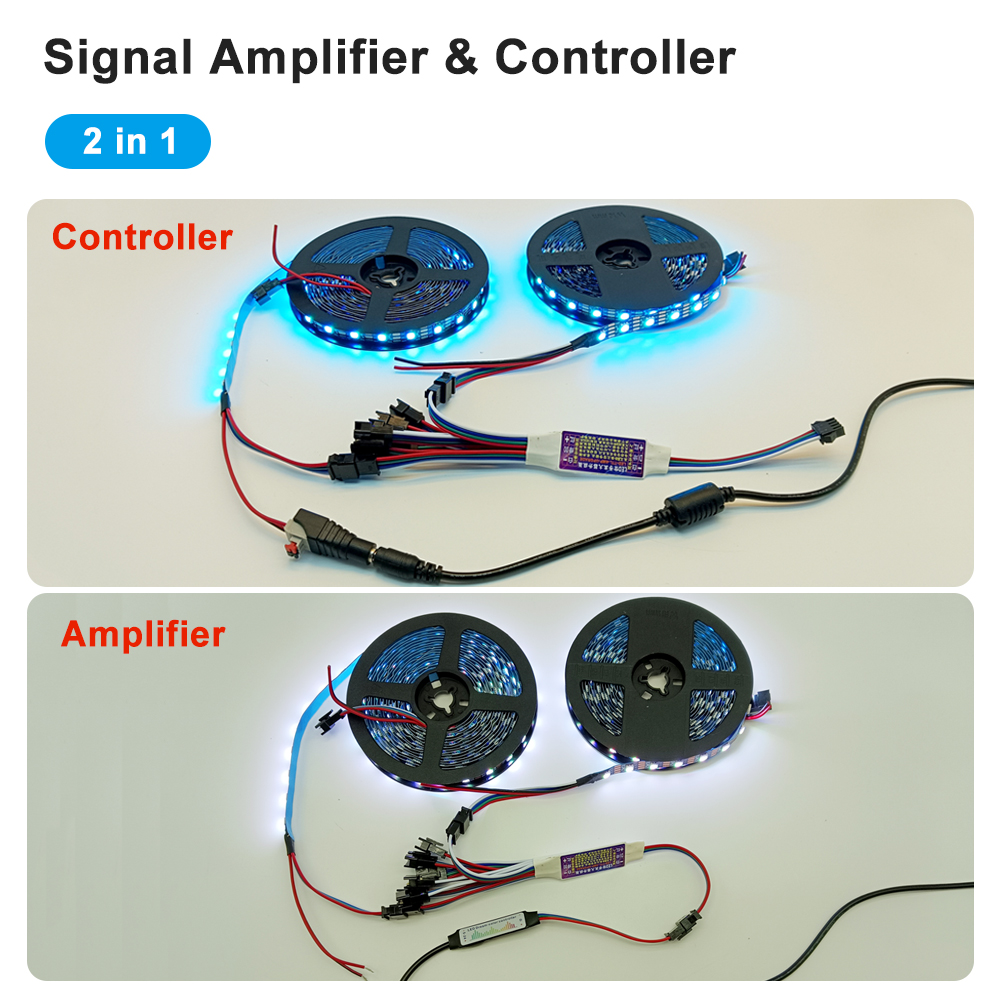 LED TTL Signal Amplifier Repeater Controller 2 In 1 For WS2812B WS2811 WS2813 WS2815 SK6812 3Pin 4Pin RGB Addressable LED Strip