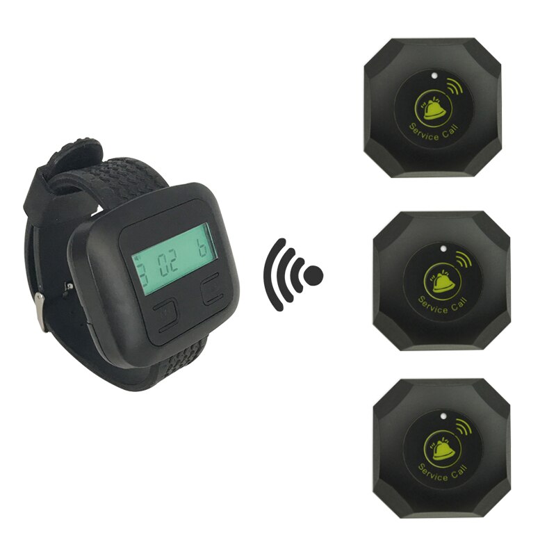 Draadloos Oproepsysteem 1 Horloge Pager Ontvanger + 3 Call Knoppen Frequentie 433.92Mhz Voor Restaurant Meubelen