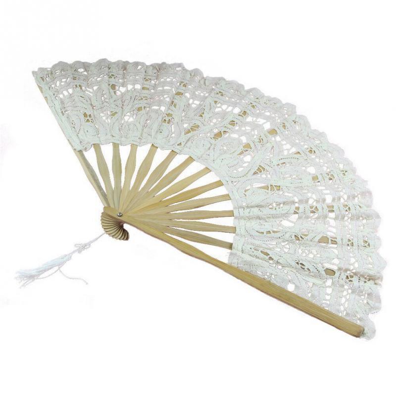 Portable Dancing Props Hand Fan Wedding Bamboo Bone Tassel Folding Lace Photography Hollowed Out Handmade Accessories #63
